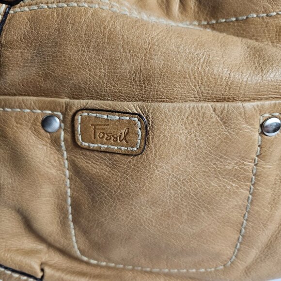 Vintage Fossil Tan Leather Shoulder Bag w/ Key – Classic Y2K Project Tote ZB2678 - Picture 3 of 16